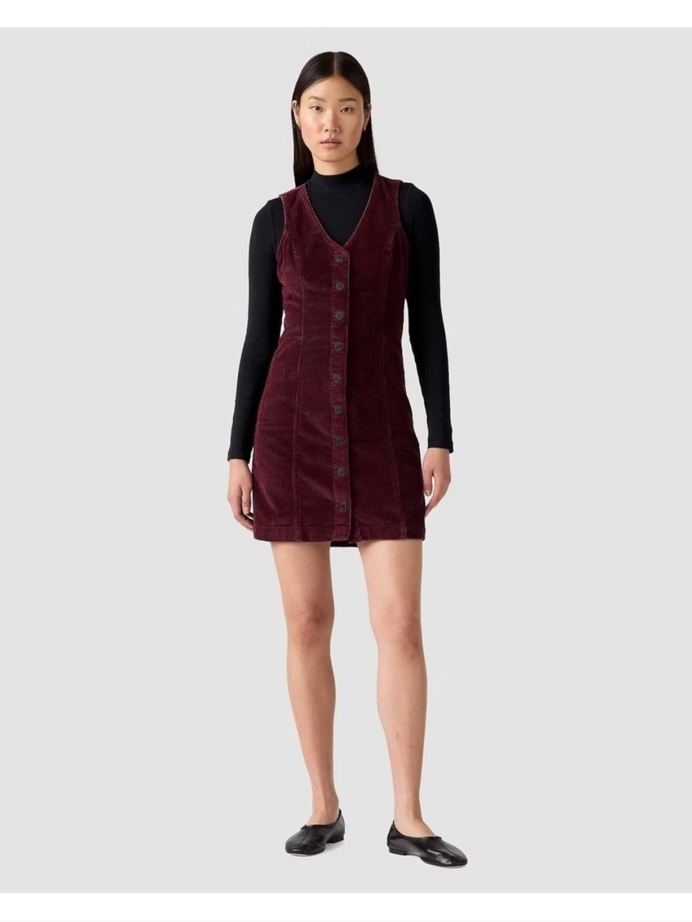Levi's Women's Vianna Vest Mini Dress Tawny Port Cord Burgundy Pockets SIZE XXL